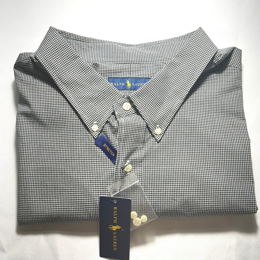 Ralph Lauren Big & Tall‎ Black White Gingham Stretch Button Down Shirt 4XLT NEW
